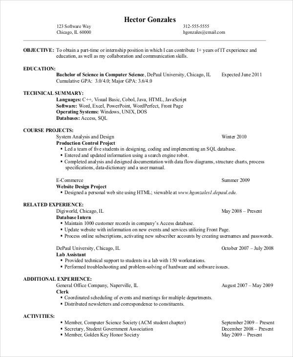 Entry Level It Resume Examples and Samples 9 Entry Level Resume Examples Pdf Doc