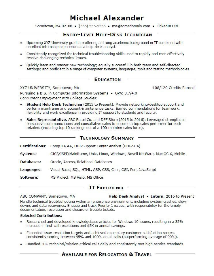 Entry Level It Resume Examples and Samples Entry Level It Resume Sample