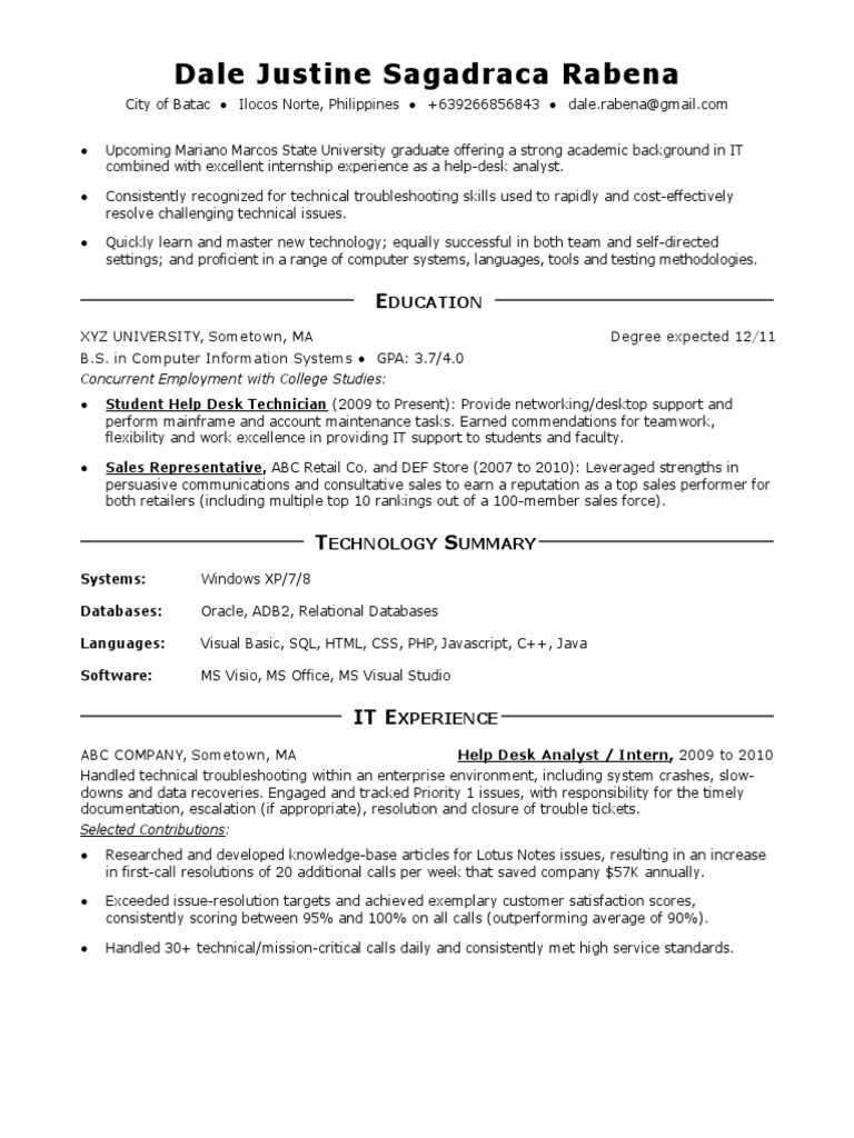 Entry Level It Support Resume Sample Sample Resume Entry Level It Help Desk