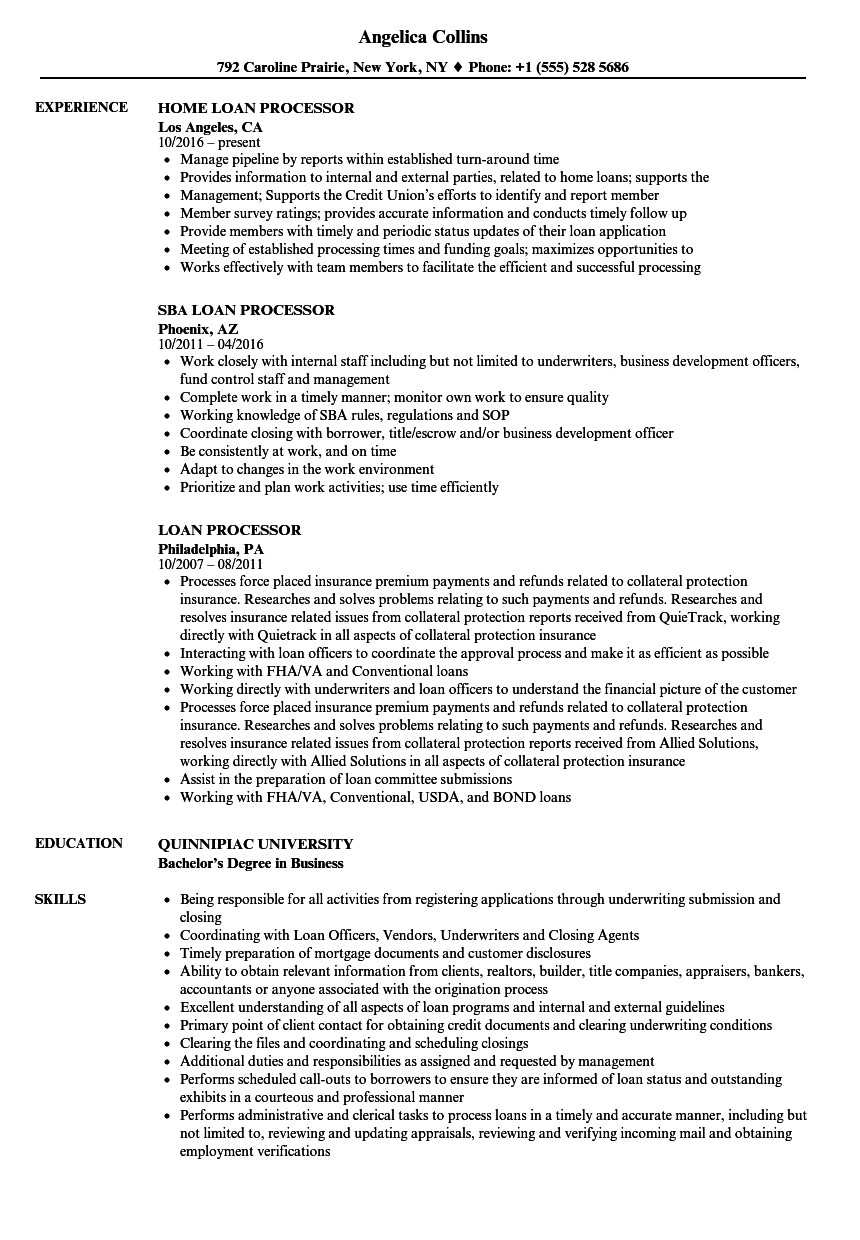 Entry Level Loan Processor Resume Sample Part Time Loan Processor Entry Level Tesatew