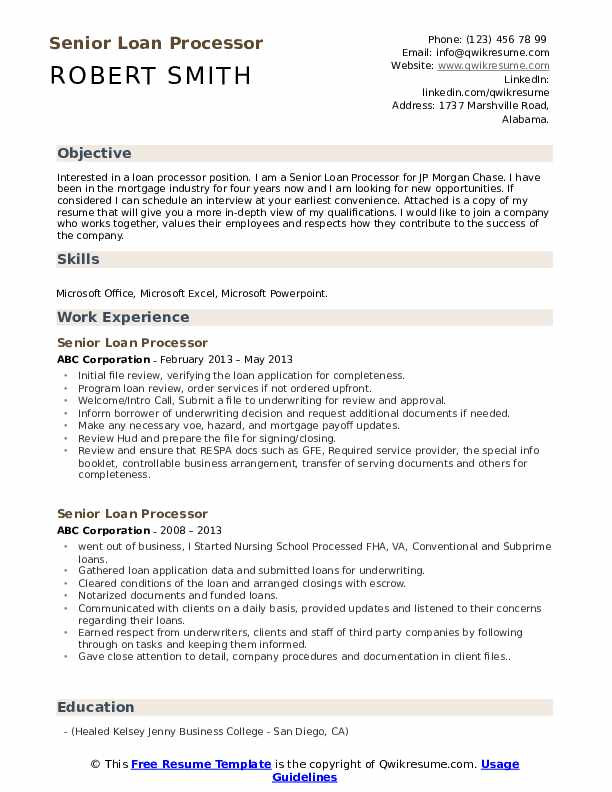 Entry Level Loan Processor Resume Sample Senior Loan Processor Resume Samples