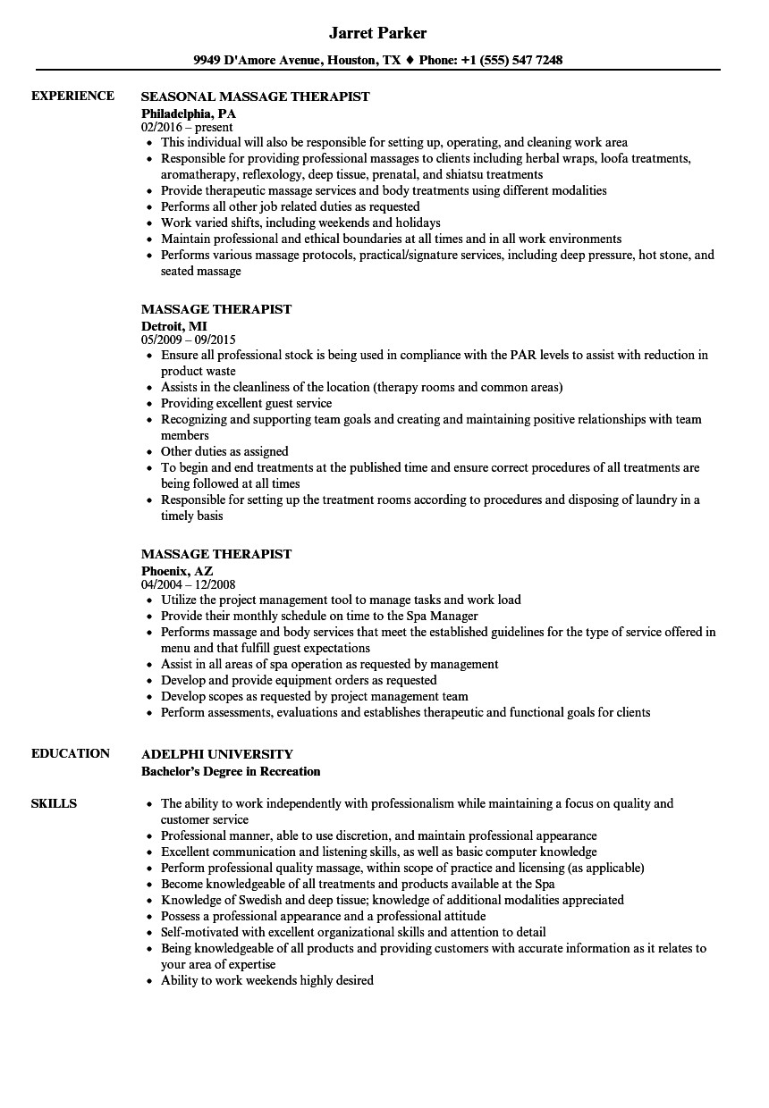 Entry Level Massage therapist Resume Sample Entry Level Massage therapist Resume Sample