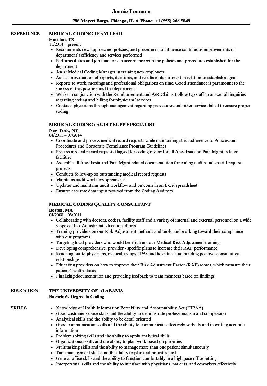 Entry Level Medical Coding Resume Sample Medical Coder Resume Sample