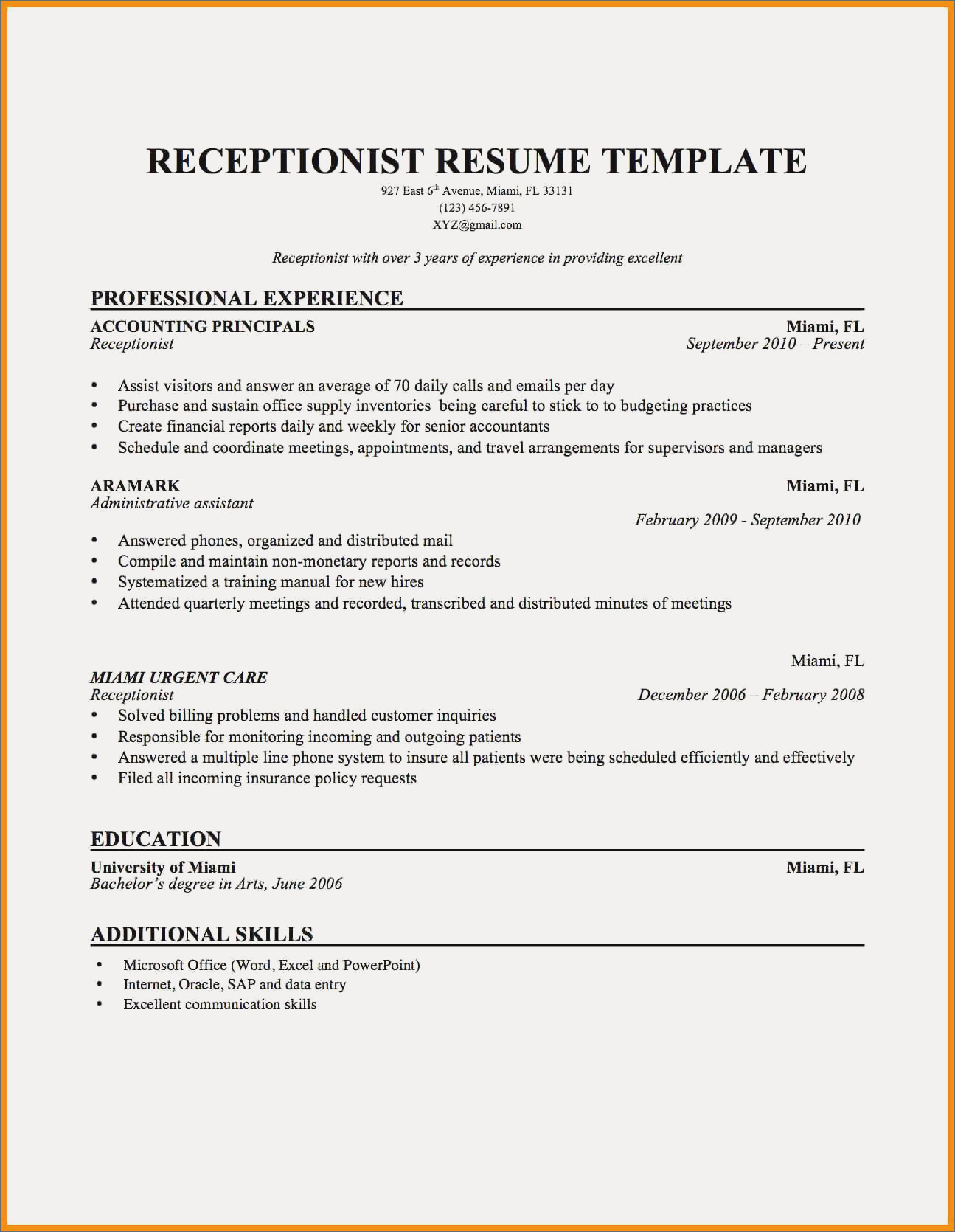 Entry Level Medical Receptionist Resume Sample 11 12 Resume Receptionist Sample Lascazuelasphilly