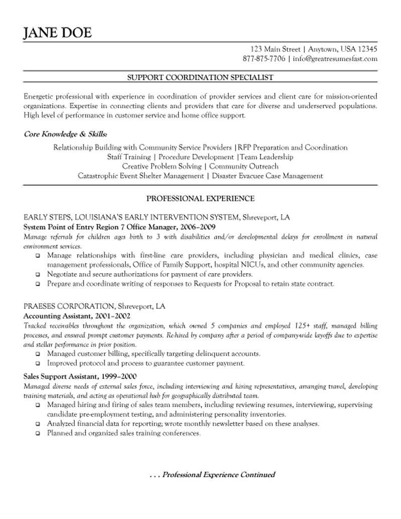 Entry Level Non Profit Resume Samples Non Profit Support Coordination Specialist Resume