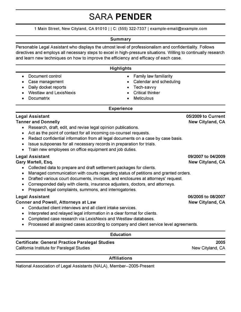 Family Law Legal assistant Resume Sample Best Legal assistant Resume Example Livecareer Resume Examples …