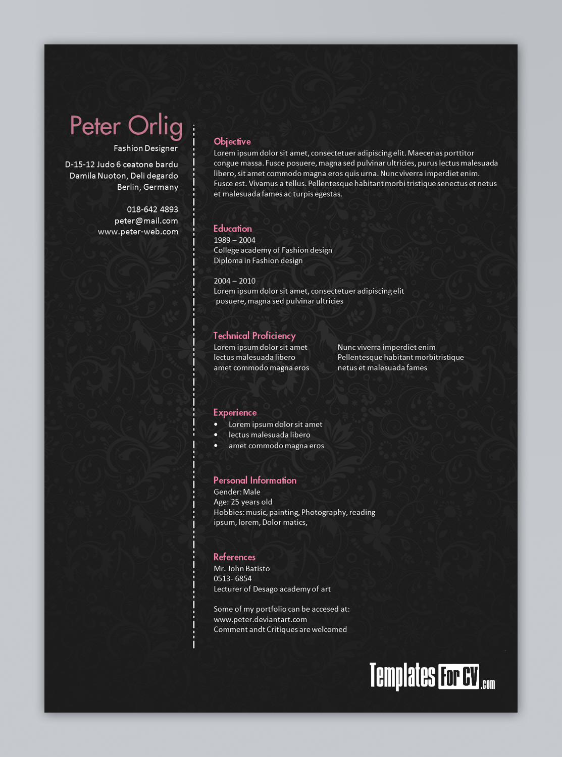 Fashion Designer Resume Samples for Freshers Fashion Designer Cv