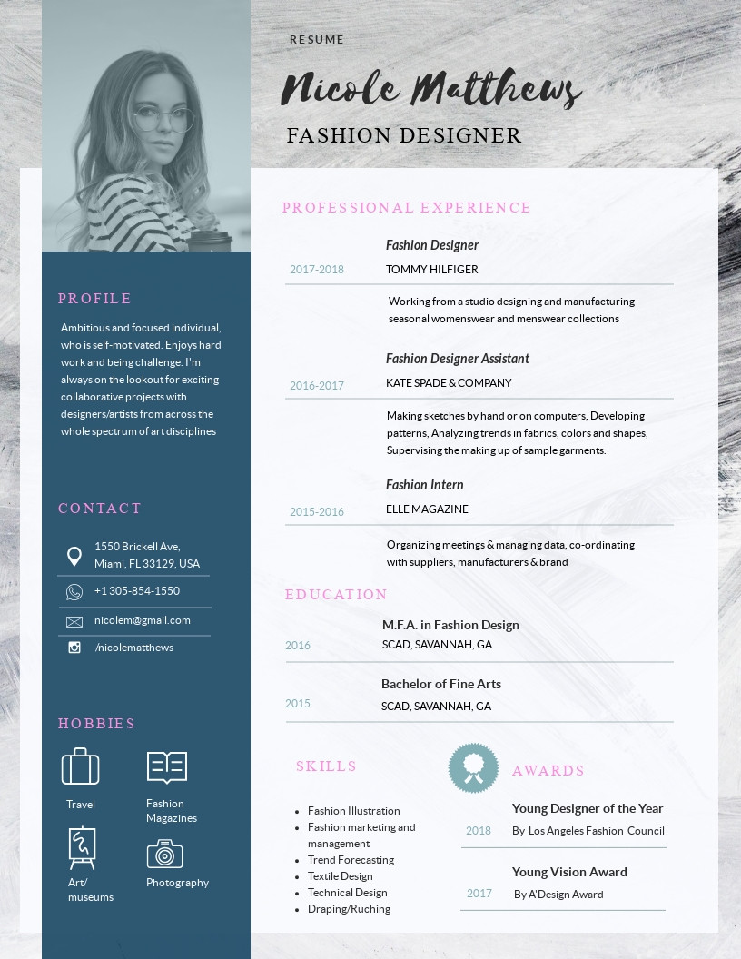 Fashion Designer Resume Samples for Freshers Fashion Designer Resume Template Visme
