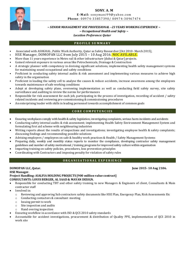 Health and Safety Manager Resume Sample Hse Manager Cv