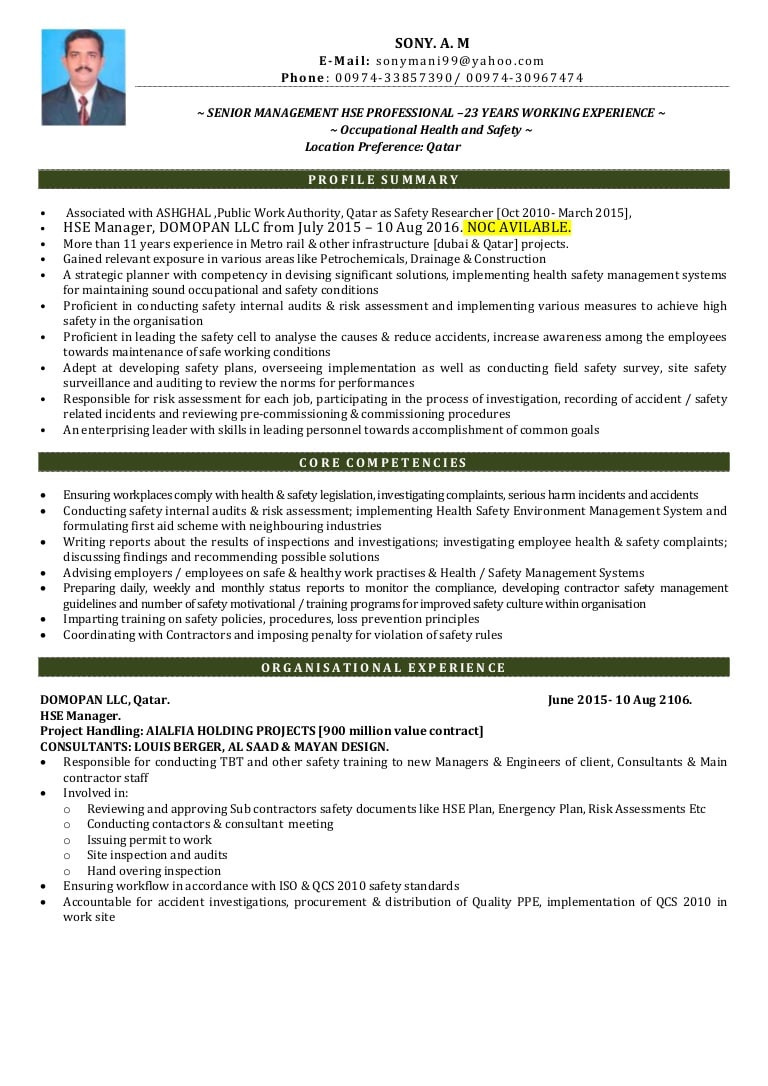 Health and Safety Officer Resume Sample Hse Manager Cv