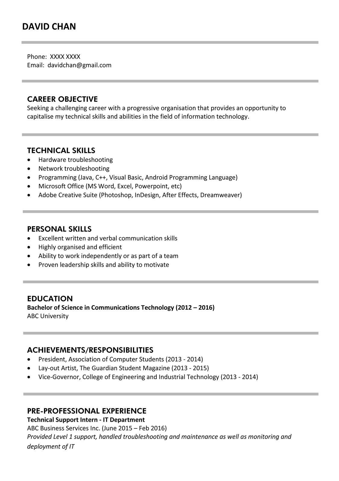 Information Technology Sample Resume for Fresh Graduates Technical Skils On A Resume Sample