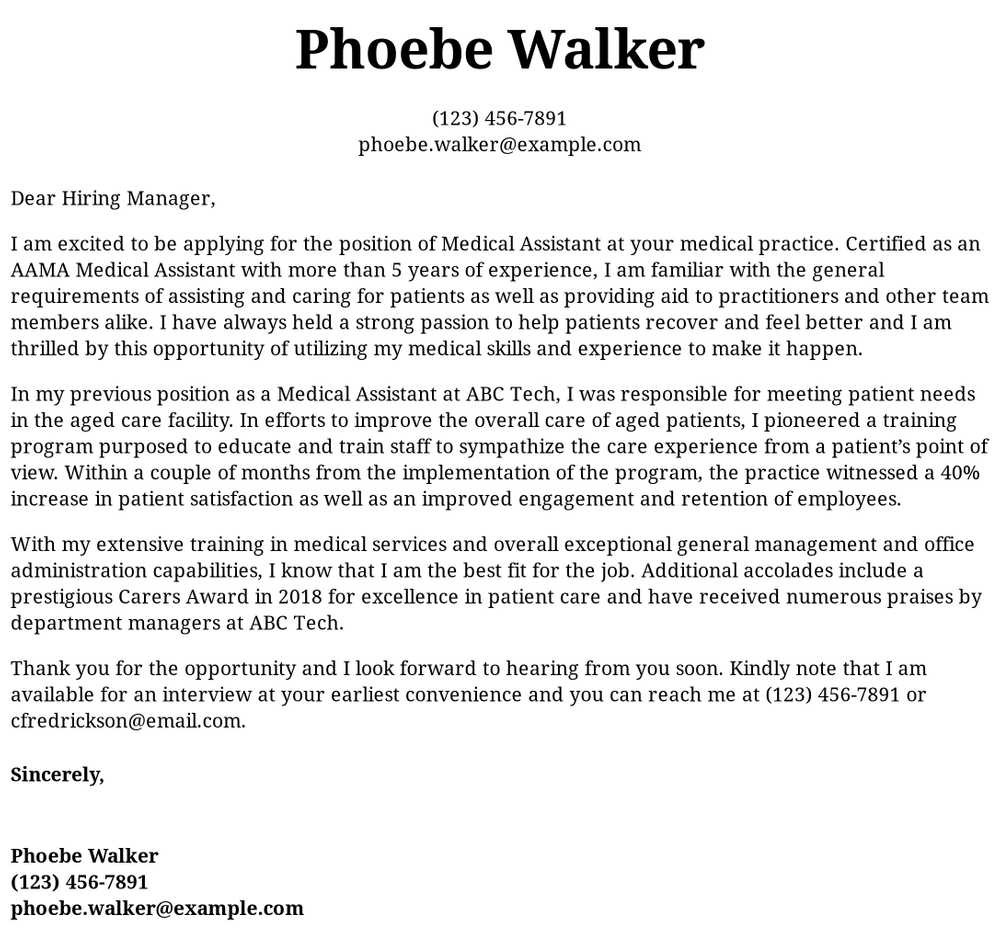 Medical assistant Resume Cover Letter Samples Medical assistant Cover Letter Examples Samples