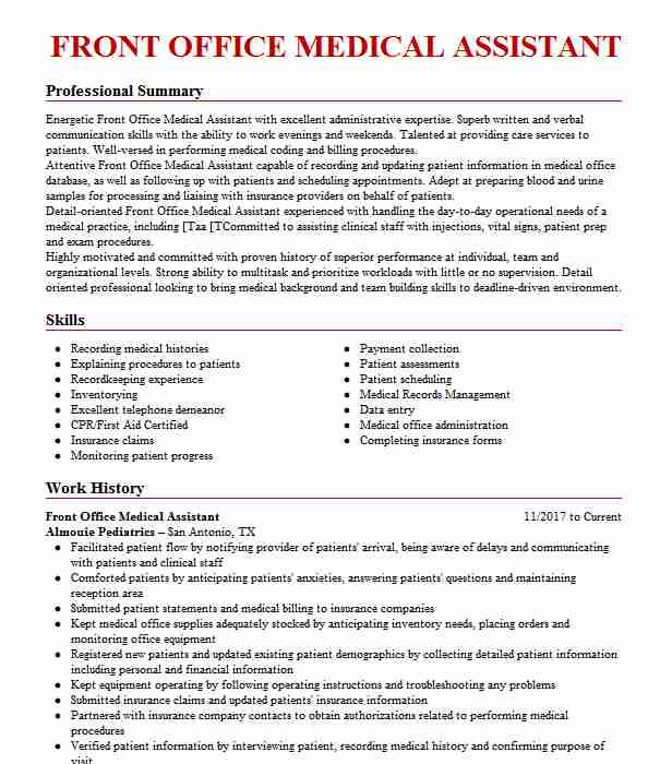 Medical Front Office assistant Resume Sample Front Fice Medical assistant Resume Example Family