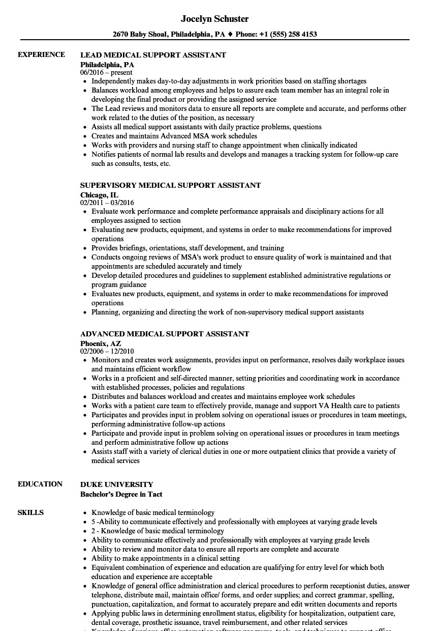 Medical Support assistant Federal Resume Sample Medical Support assistant Resume Samples