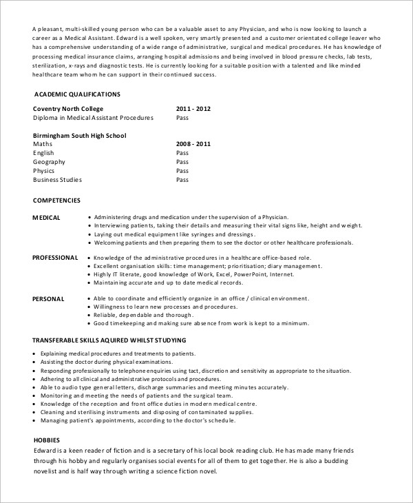Medication Aide Resume Sample Entry Level Free 8 Sample Medical assistant Resume Templates In Pdf