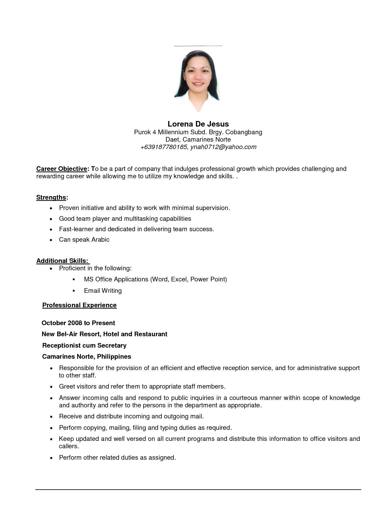 Resume Objective Sample for First Job First Job Resume Job Objective – Free Documents