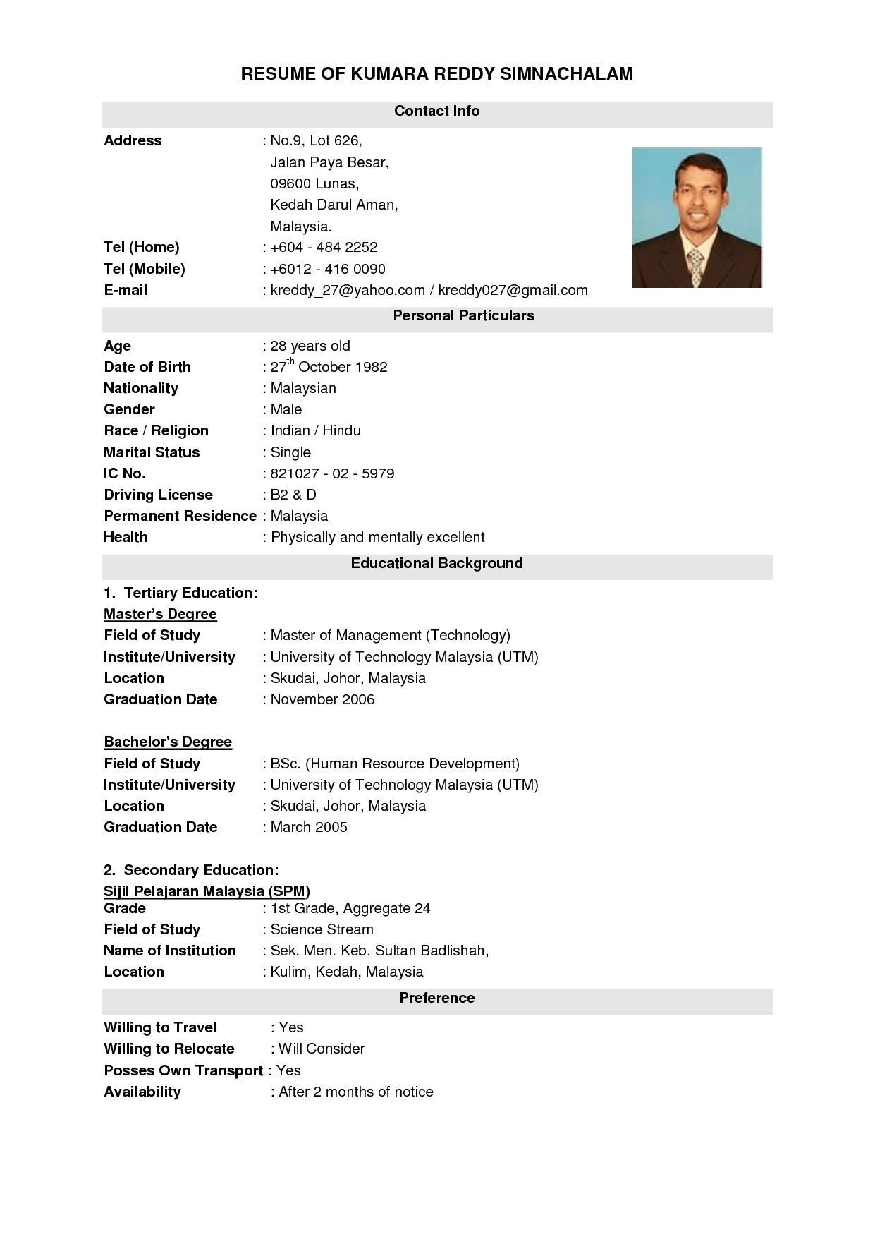 Resume Sample for Job after Spm 39 Job Resume format Ideas Resume format, Job Resume format, Job …