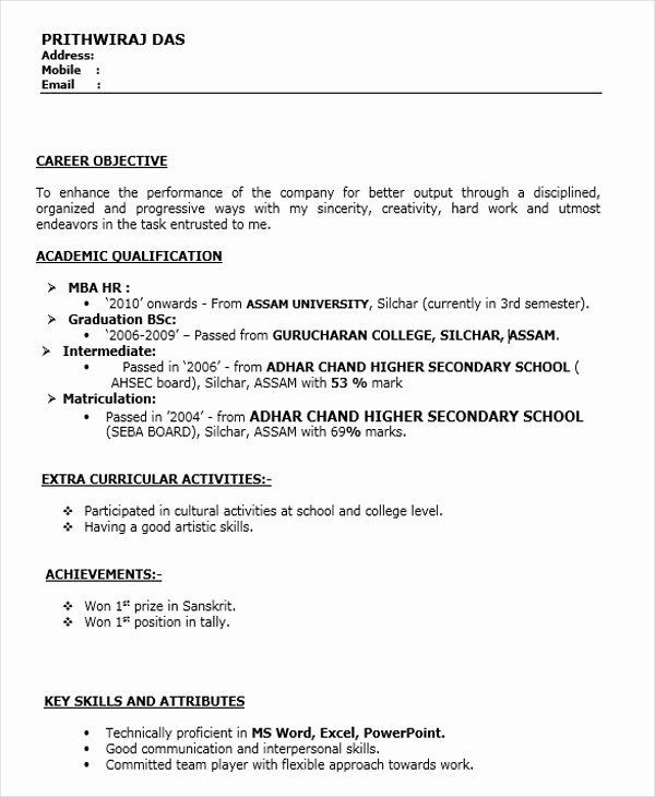 Sample Achievements In Resume for Freshers Objective for Resume for Freshers New 45 Fresher Resume Sample Achievements In Resume for Freshers Objective for Resume for Freshers New 45 Fresher Resume