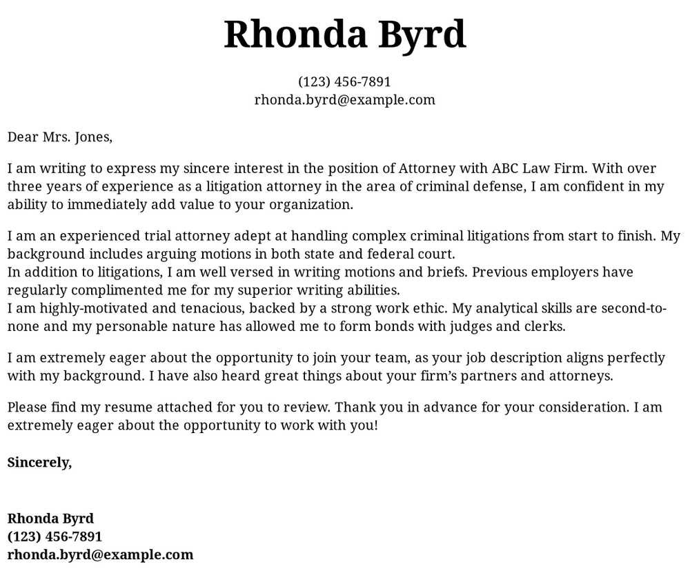 Sample attorney Cover Letter for Resume attorney Cover Letter Examples Samples & Templates