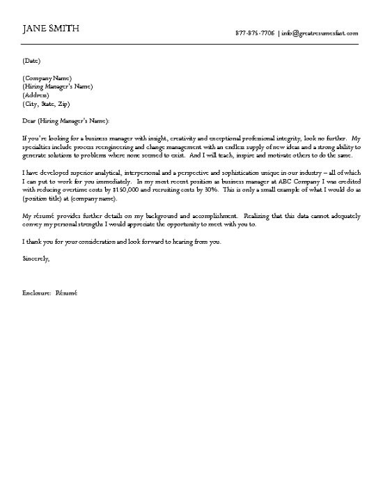Sample Business Cover Letter for Resume Business Cover Letter Example