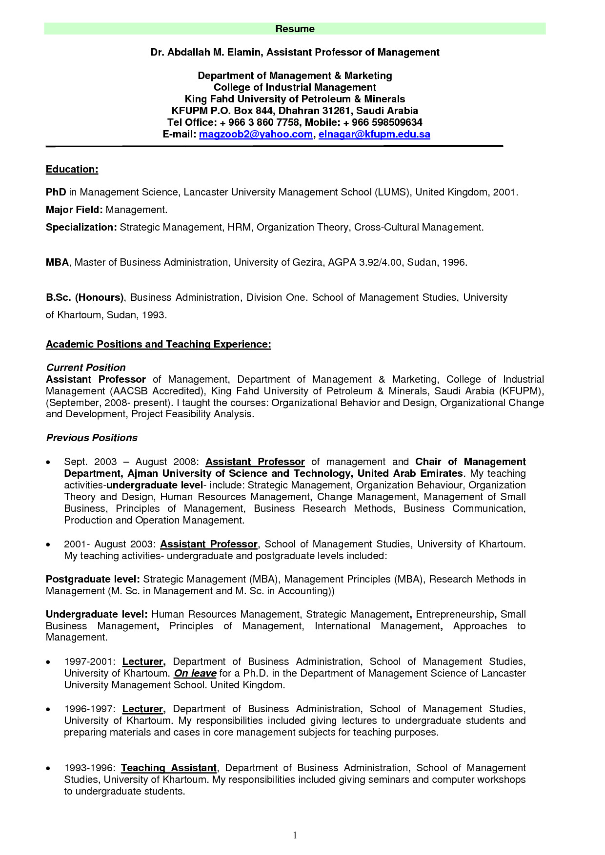 Sample Career Objective for assistant Professor Resume Professor Resume Template