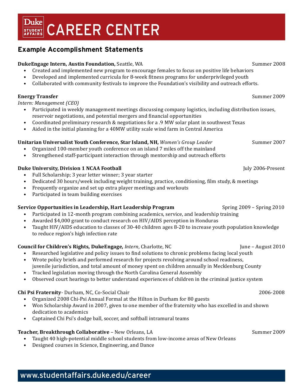 Sample List Of Accomplishments for Resume Example Accomplishment Statements Career Counseling, Career …