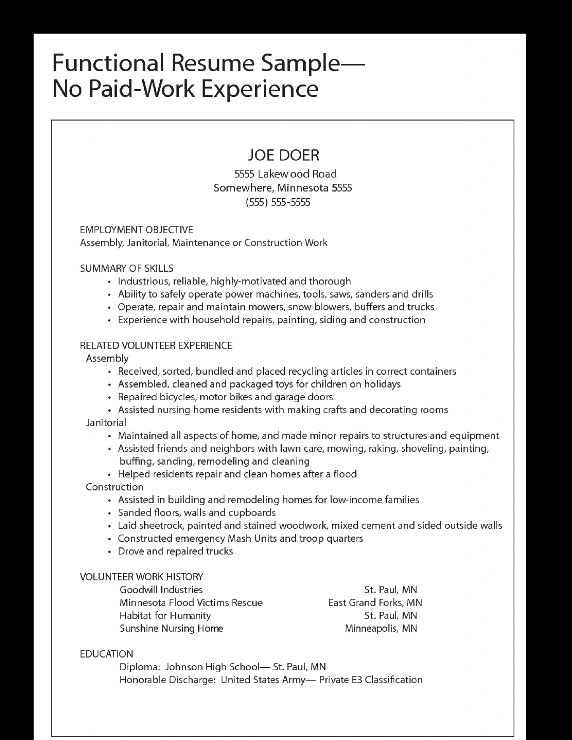 Sample Of A Resume with Work Experience Functional Work Experience Resume Sample