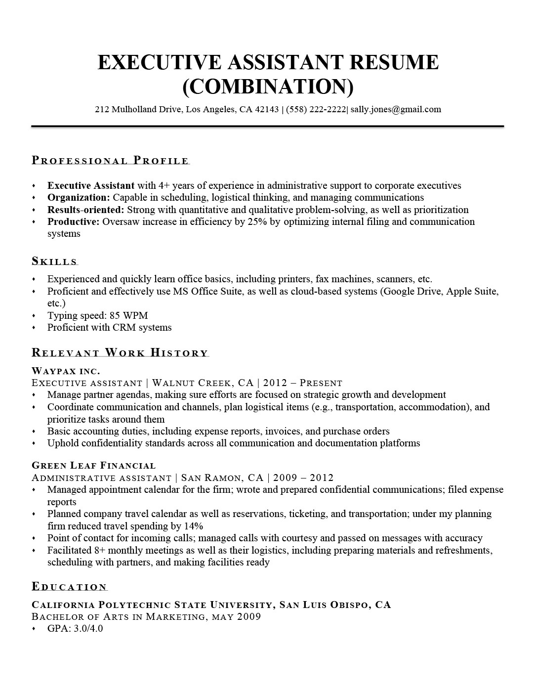 Sample Of Executive Administrative assistant Resume Executive assistant Resume Example