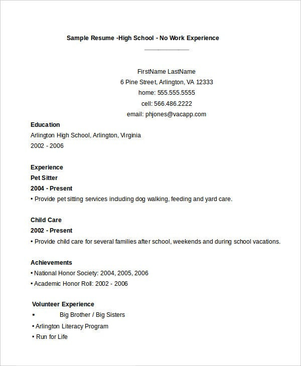 Sample Of Resume for High School Graduate with No Experience 11 High School Student Resume Templates Pdf Doc