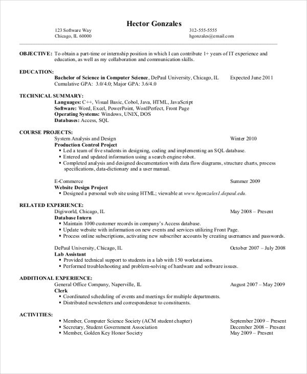 Sample Resume Entry Level Computer Science 12 Puter Science Resume Templates Pdf Doc