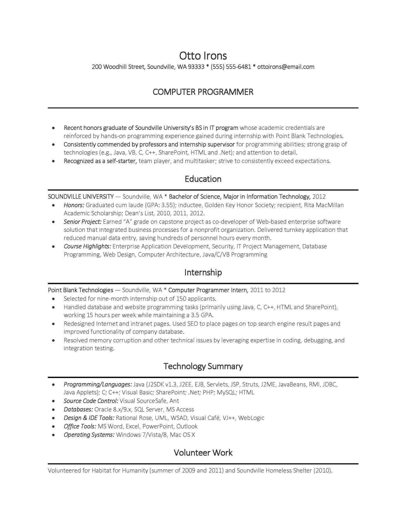 Sample Resume Entry Level Computer Science Puter Science Entry Level Resume