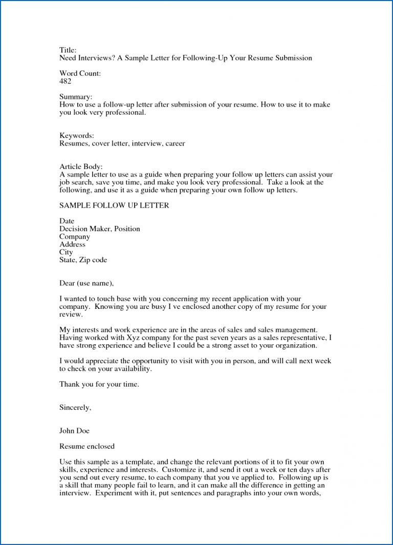 Sample Resume Follow Up Email Letter 9 10 Followup Letter Examples Aikenexplorer