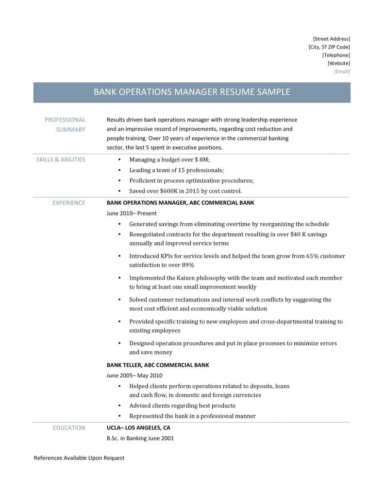 Sample Resume for Banking Operation Officer Resume for Banking Operations – Derel