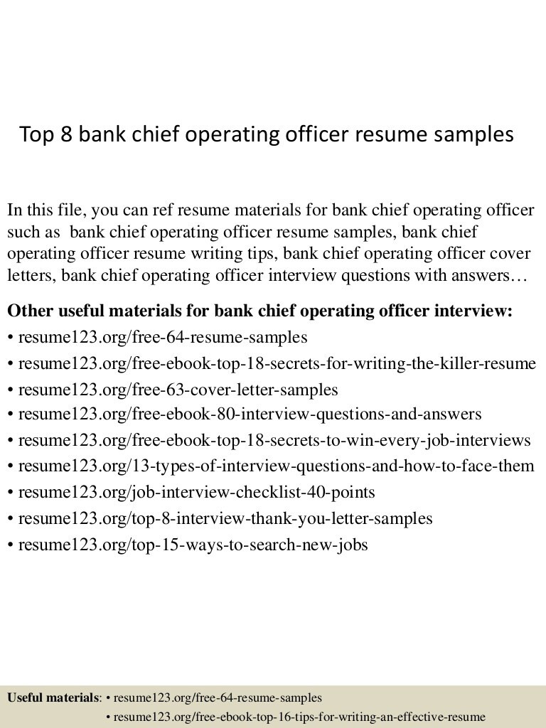 Sample Resume for Banking Operation Officer top 8 Bank Chief Operating Officer Resume Samples