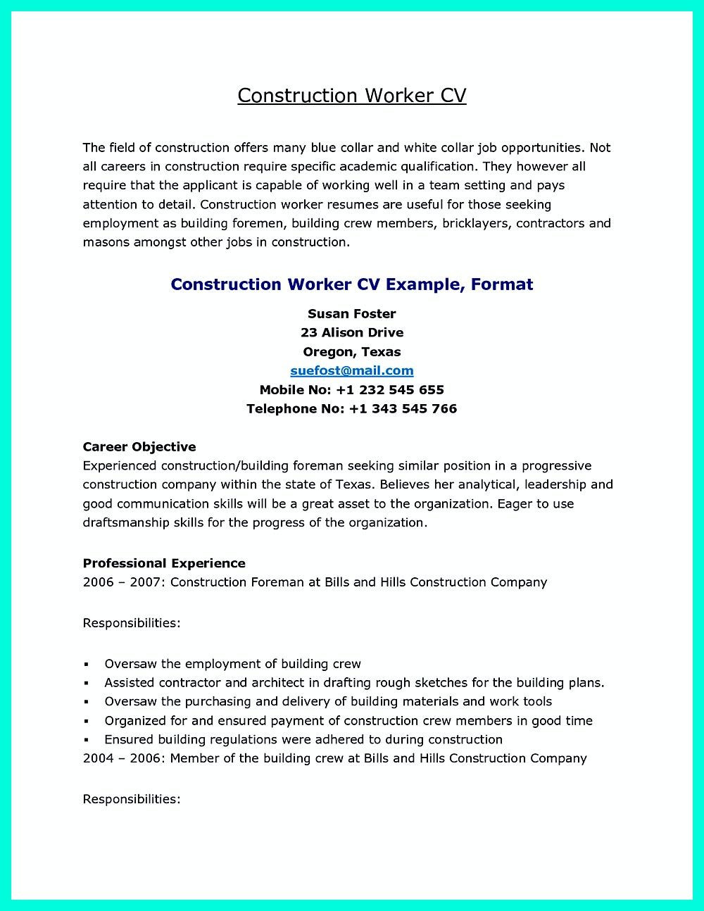 Sample Resume for Blue Collar Worker Construction Laborer Resume is Designed for Those who Will Work On …