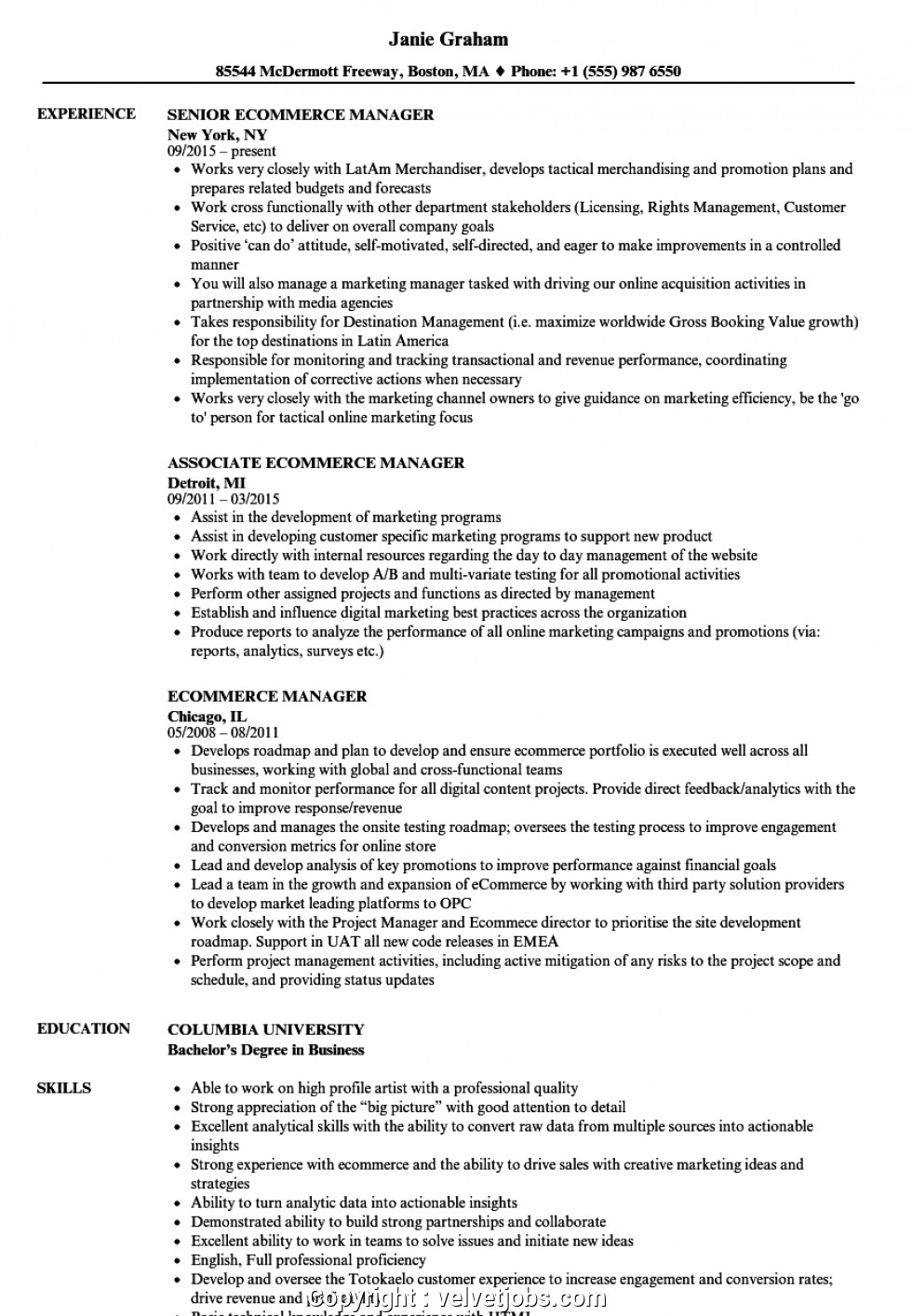 Sample Resume for Ecommerce Operations Manager Professional E Merce Manager Resume E Merce Manager