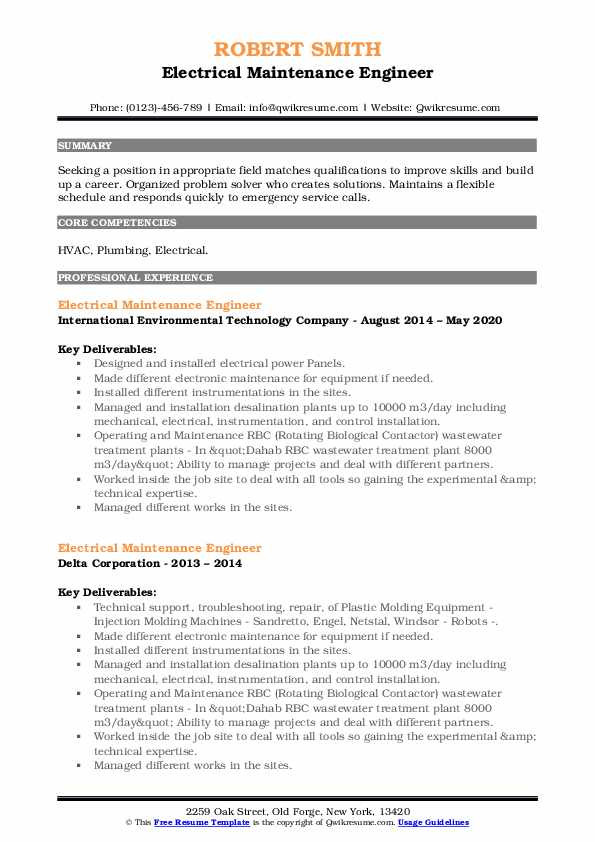 Sample Resume for Electrical Engineer Maintenance Pdf Electrical Maintenance Engineer Resume Samples