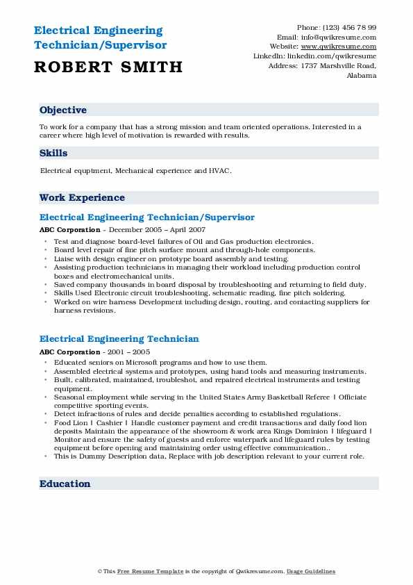 Sample Resume for Electrical Maintenance Technician Pdf Electrical Engineering Technician Resume Samples Sample Resume for Electrical Maintenance Technician Pdf Electrical Engineering Technician Resume Samples