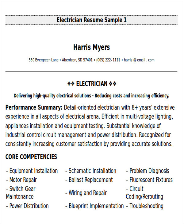 Sample Resume for Electrical Maintenance Technician Pdf Free 9 Sample Maintenance Technician Resume Templates In