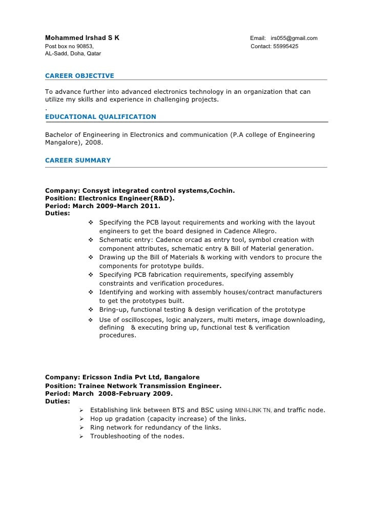 Sample Resume for Electronics and Communication Engineer Experienced Resume Electronics Engineer 3years Experience