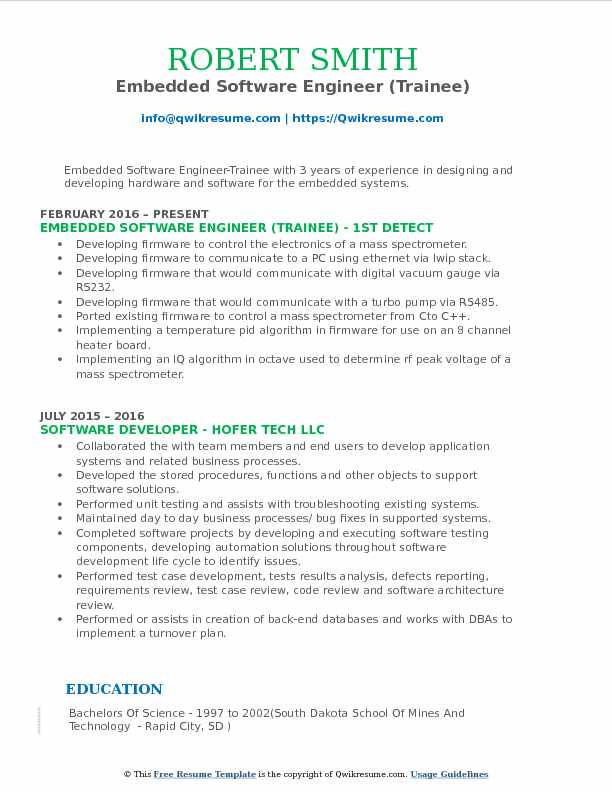 Sample Resume for Embedded software Engineer Embedded software Engineer Resume Samples Sample Resume for Embedded software Engineer Embedded software Engineer Resume Samples
