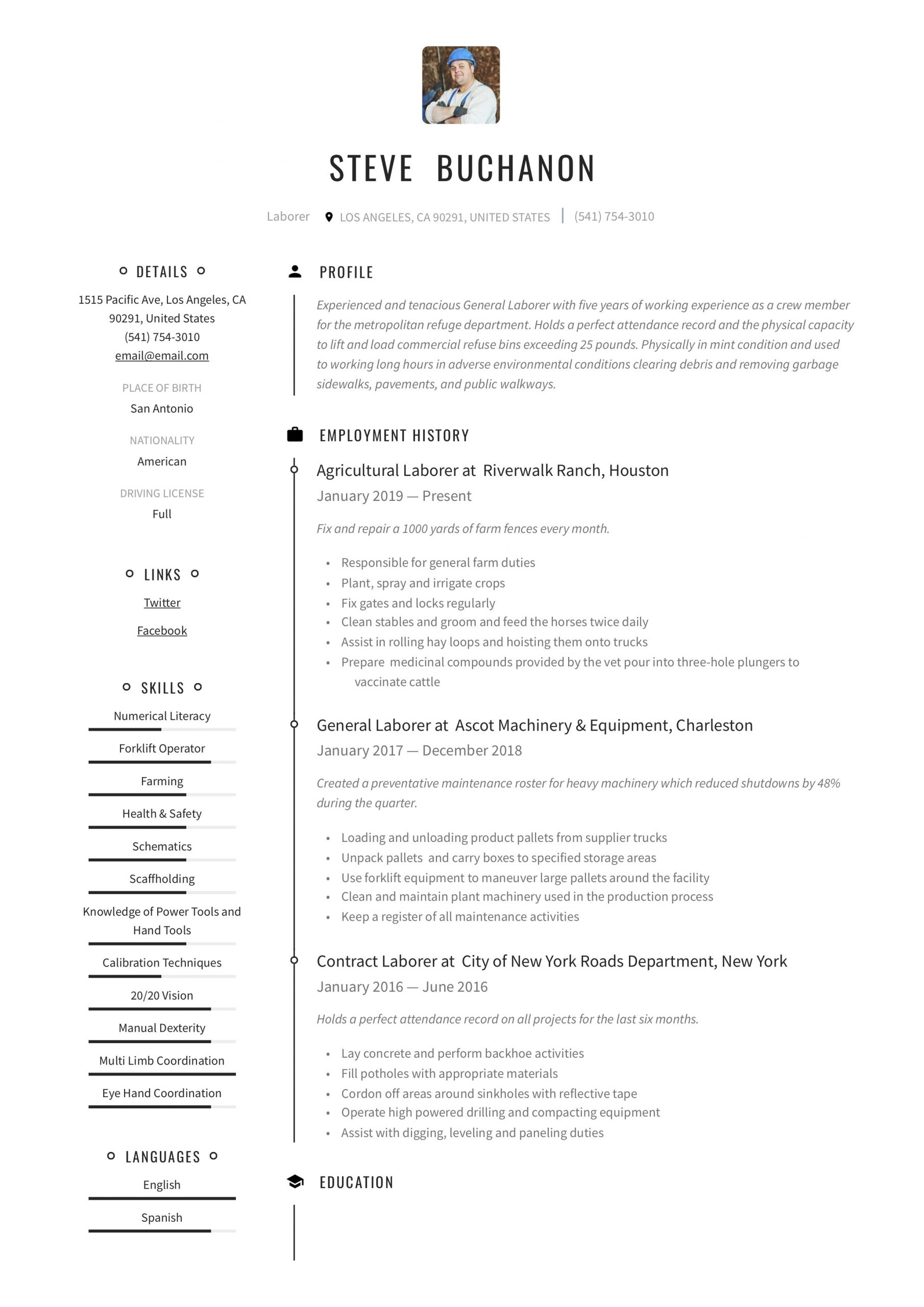 Sample Resume for Highway Maintenance Worker General Laborer Resume & Writing Guide  12 Free Templates 2020