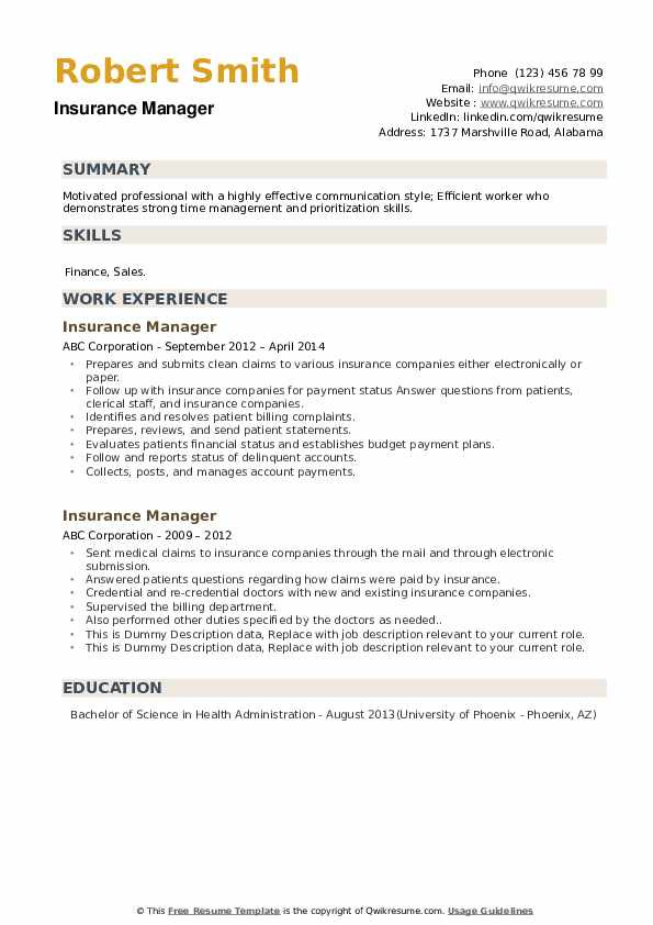 Sample Resume for Life Insurance Sales Manager Insurance Manager Resume Samples