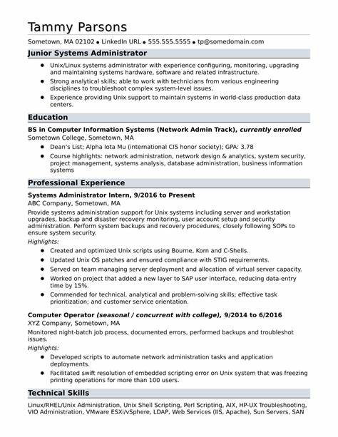 Sample Resume for Linux System Administrator Fresher Linux Admin Resume Sample