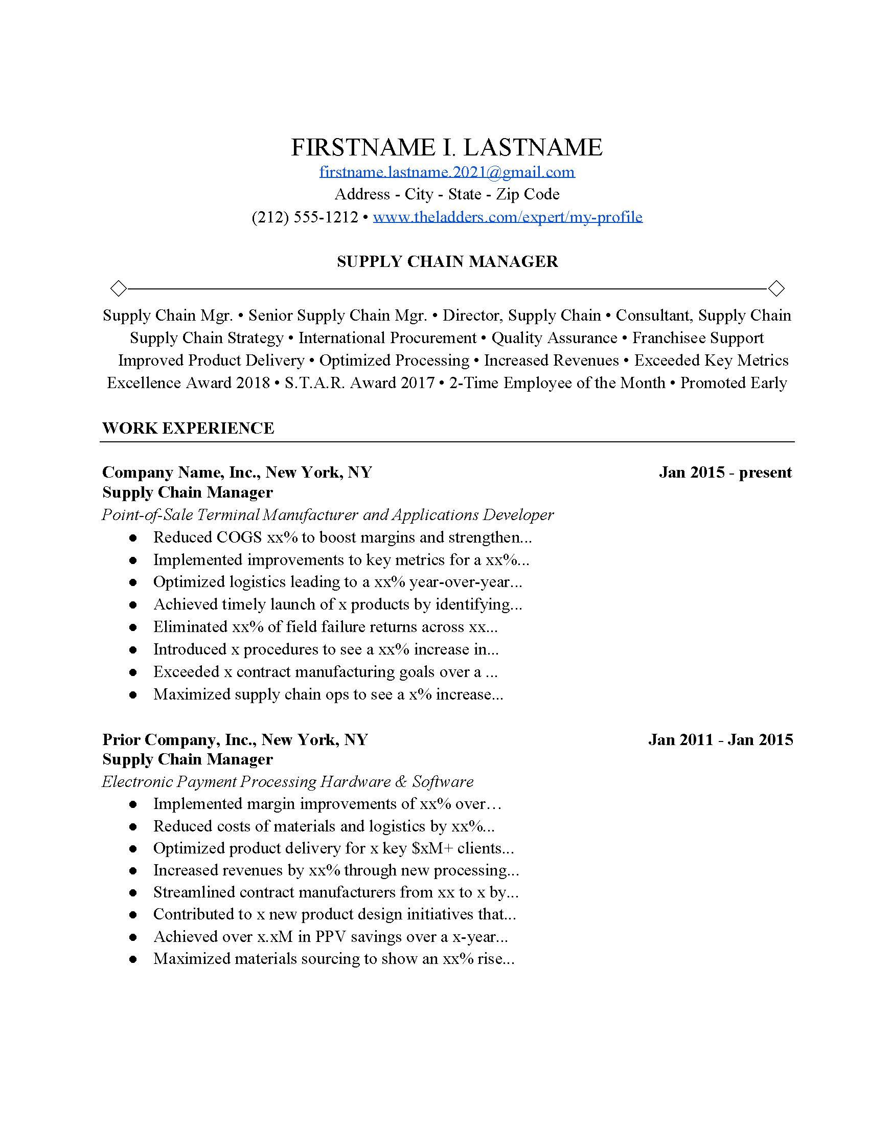 Sample Resume for Logistics and Supply Chain Management Pdf Supply Chain Manager Resume Example