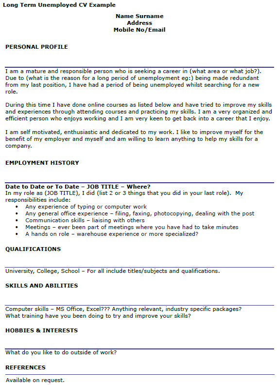 Sample Resume for Long Term Unemployed Long Term Unemployed Cv Example Icover