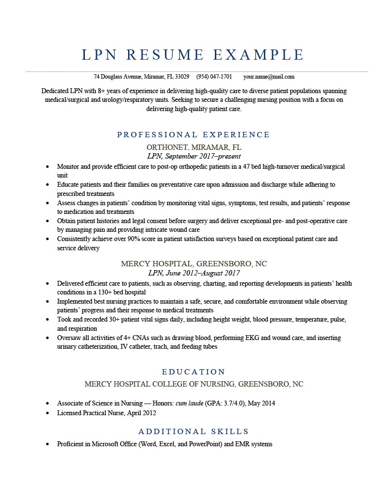 Sample Resume for Lpn with Experience Lpn Resume Example [free Sample for Download]
