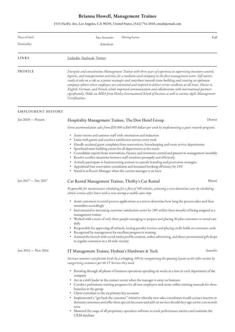 Sample Resume for Management Trainee Position Management Resume & Writing Guide 12 Examples