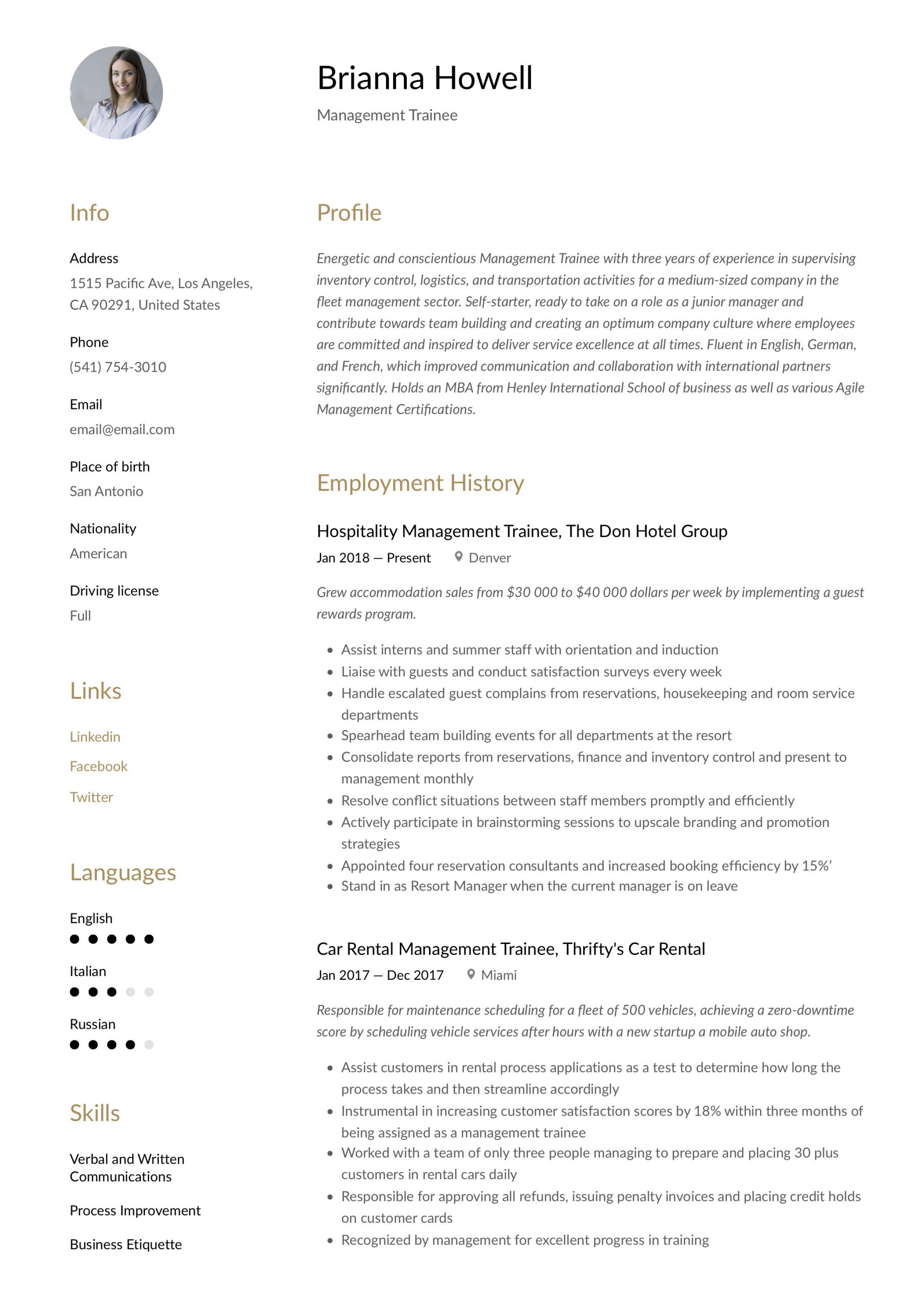 Sample Resume for Management Trainee Position Management Resume & Writing Guide 12 Examples