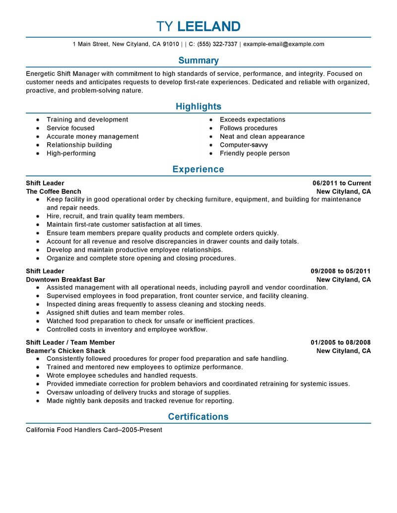 Sample Resume for Managing Director Position Best Hourly Shift Manager Resume Example From Professional
